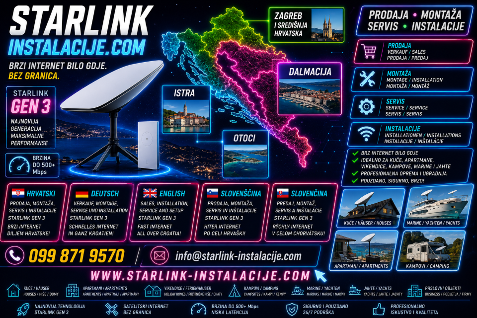 Starlink instalacije istra dalmacija otoci www.starlink-instalacije.com